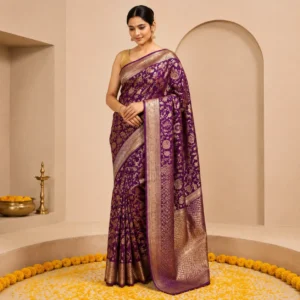 Premium Floral Banarasi Silk Saree with Unstitched Blouse